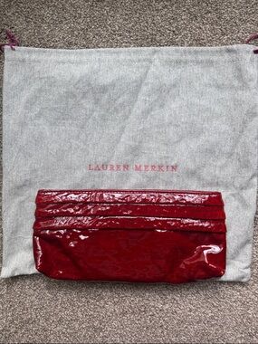 Lauren Merkin Red Patent Envelope Clutch with Layered Fold